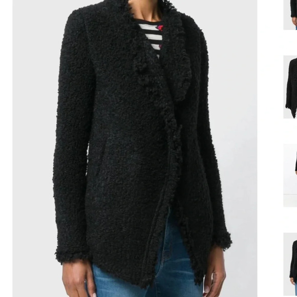 IRO $640 Campbell Frayed Boucle Knit Wool Cardigan SWEATER Jacket / 38 M Black - Picture 1 of 7